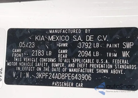 2023 Kia Forte Lxs из США, поврежденный, VIN 3KPF24AD8PE643906